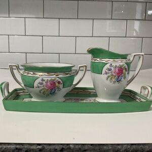 VTG Noritake Trio with Creamer Sugar Bowl Tray with  pastel flowers